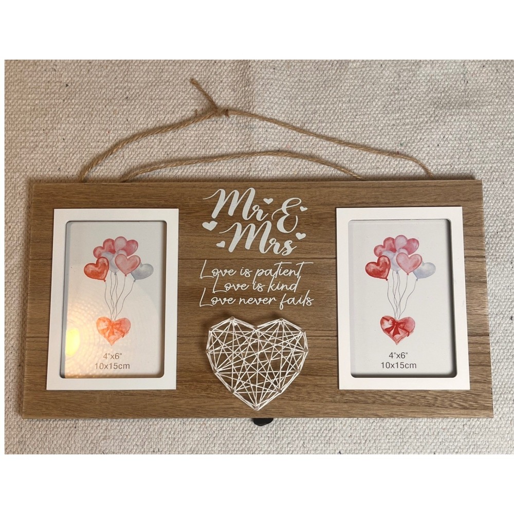 Mr & Mrs Wedding Photo Frame 2 Photo Rustic Wood Love Quote Wall Decor